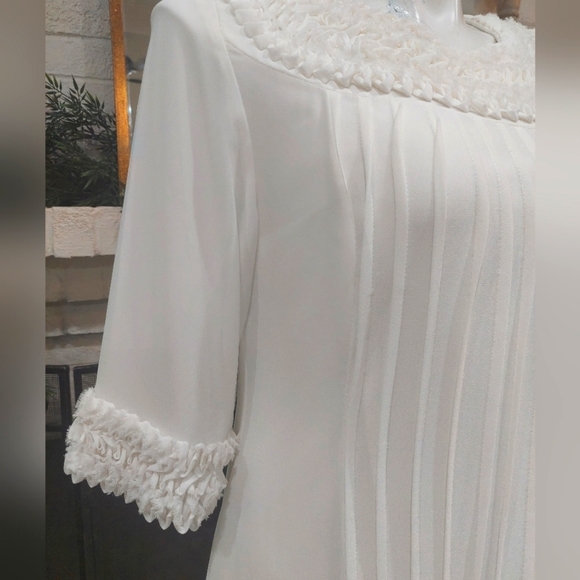 Night Shift Linen Ivory Shift Dress Event Wedding Mother Midi Modest Formal Sz10 - Picture 2 of 10